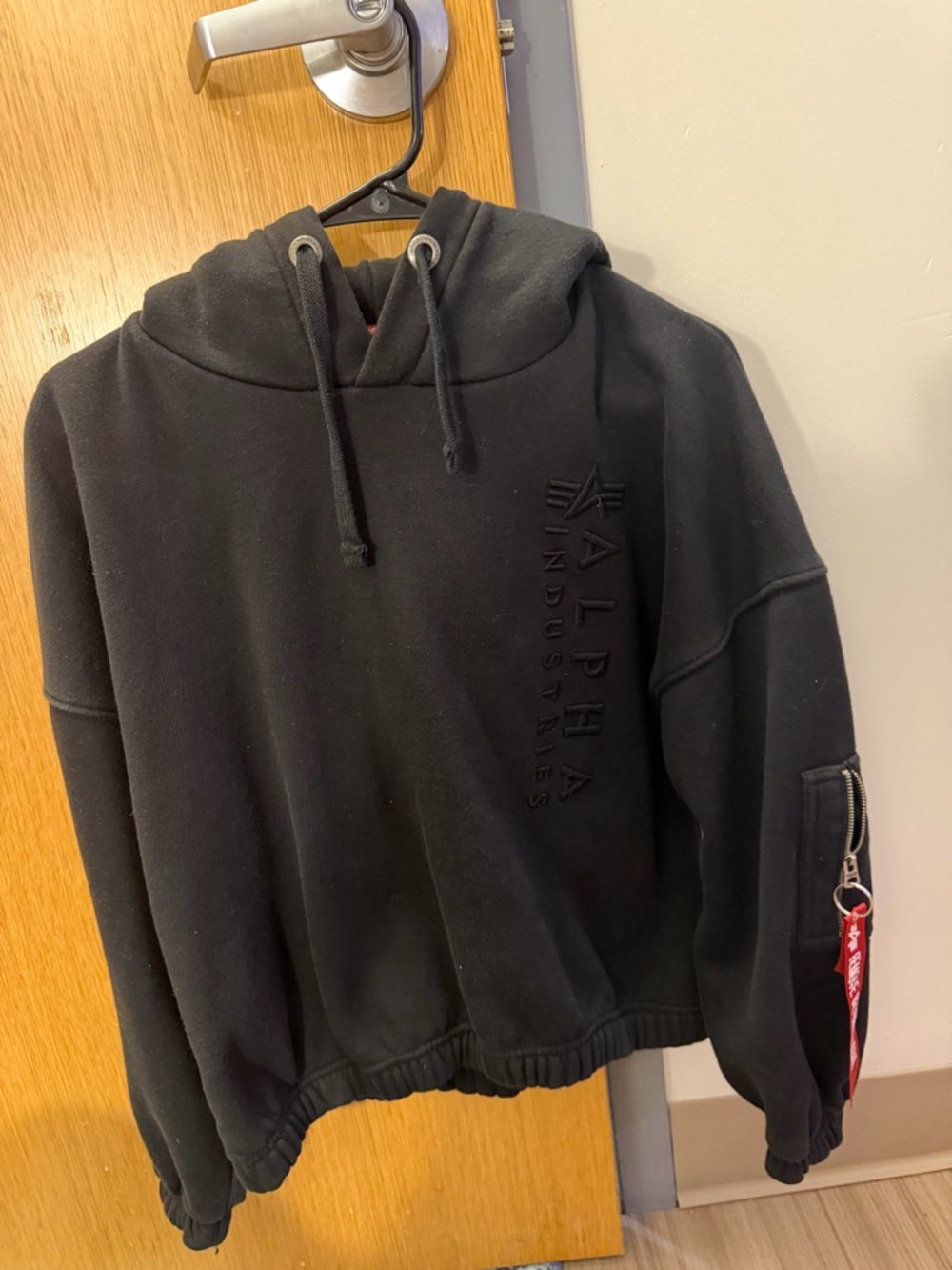 Alpha Industries Black Crewneck Hoodie with Sleeve Pocket